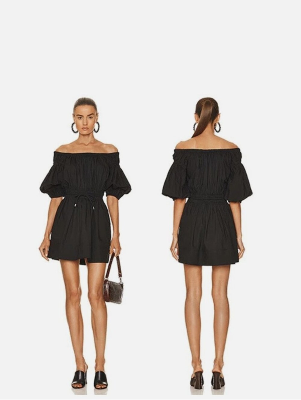NWOT A.L.C. Maya Black Off-Shoulder Mini Dress with Puff Half Sleeves Size 2